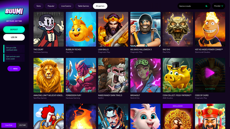 Buumi Casino — Games lobby