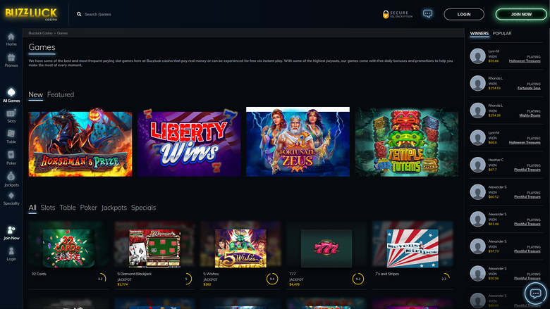 BuzzLuck Casino — Games lobby