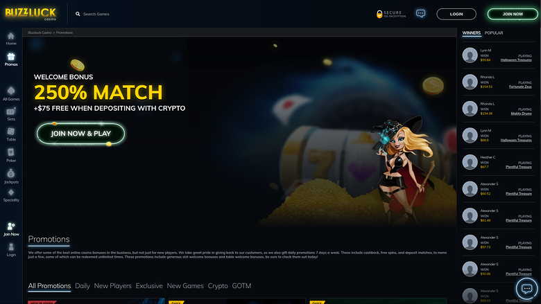 BuzzLuck Casino — Promotions page