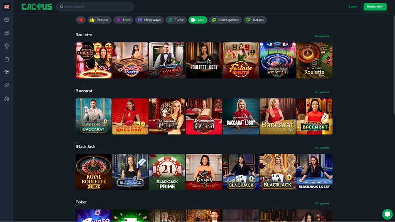 Cactus Casino — Live dealer lobby