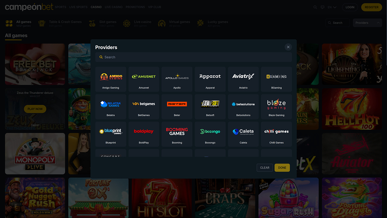 Campeonbet Casino — Games by studio