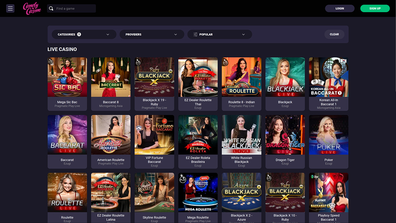 Candy Casino — Live dealer lobby