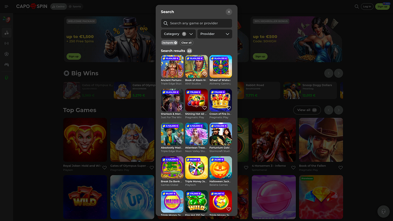 Capospin Casino — Jackpot games