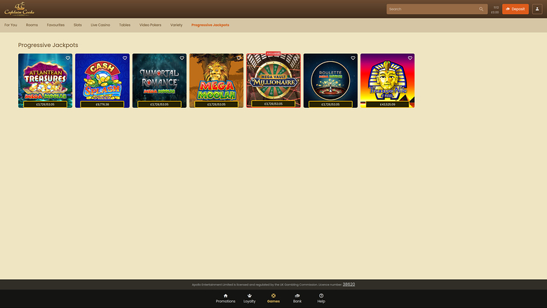 Captain Cooks Casino — Jackpot games