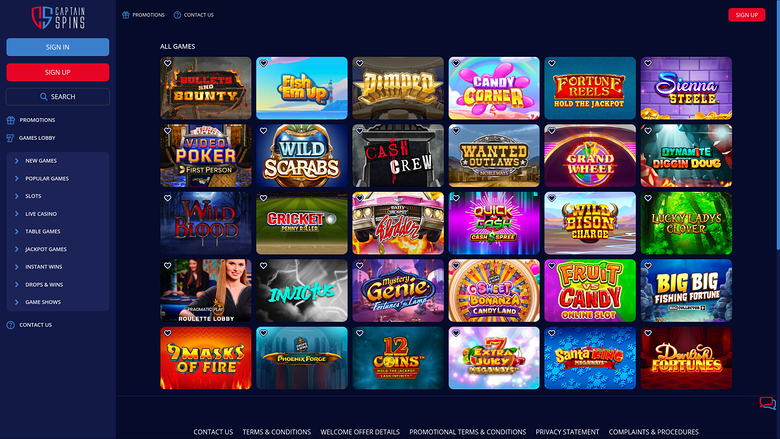 Captain Spins Casino — Games lobby
