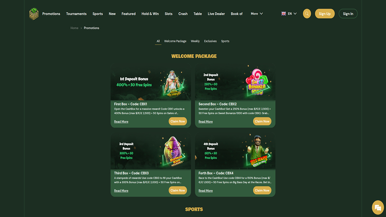 Cashbox Casino — Promotions page
