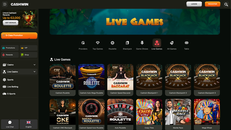 Cashwin — Live dealer lobby