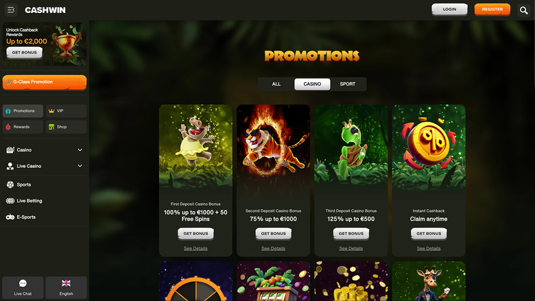 Cashwin — Promotions page