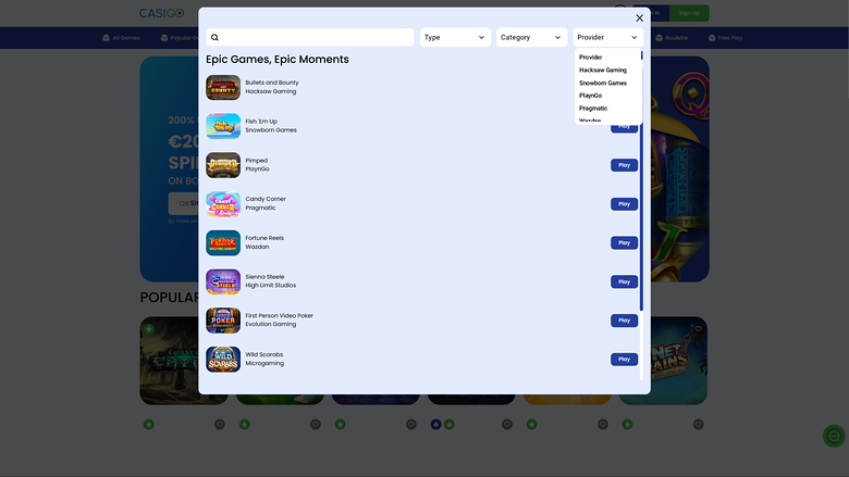 CasiGo Casino — Games by studio