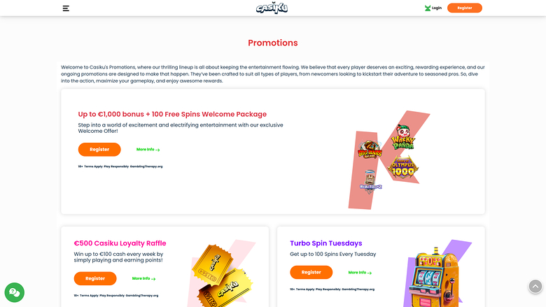 Casiku Casino — Promotions page
