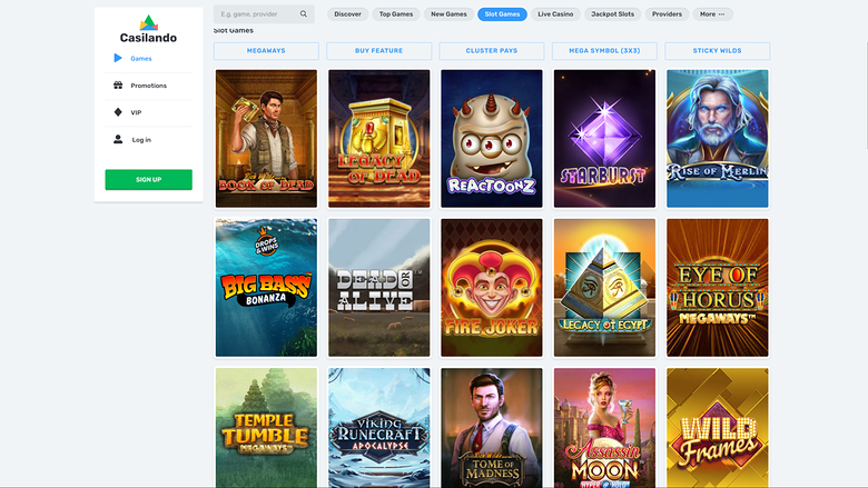 Casilando Casino — Games lobby