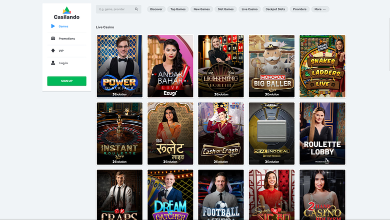 Casilando Casino — Live dealer lobby