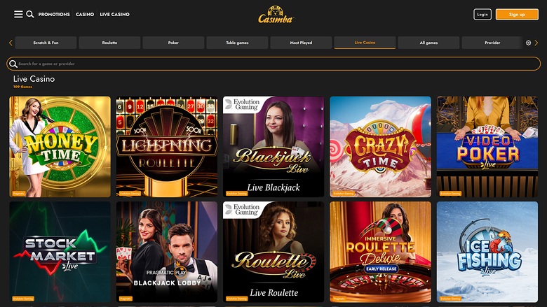 Casimba Casino — Live dealer lobby