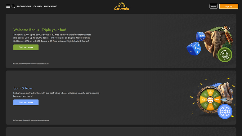 Casimba Casino — Promotions page