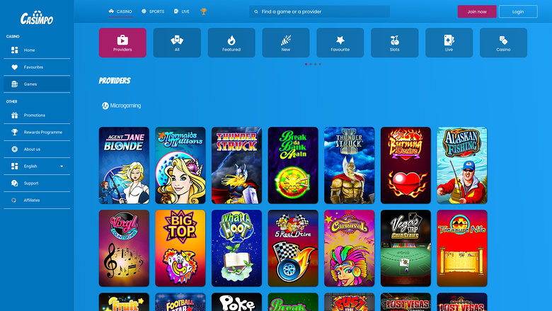 Casimpo Casino — Games by studio