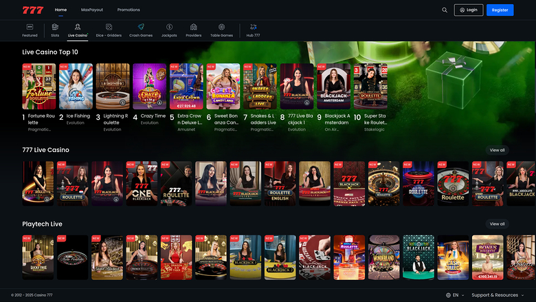 Casino 777 — Live dealer lobby