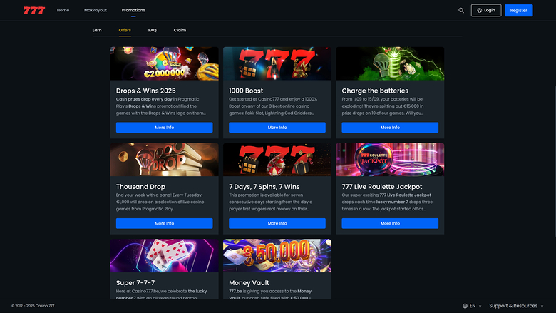 Casino 777 — Promotions page