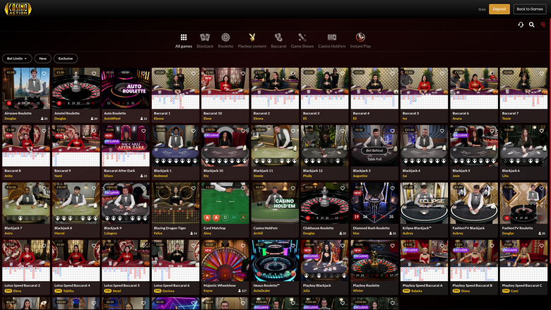 Casino Action — Live dealer lobby