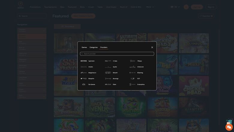 Casino Hermes — Games by studio