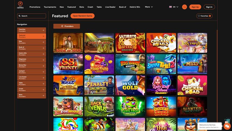 Casino Hermes — Games lobby