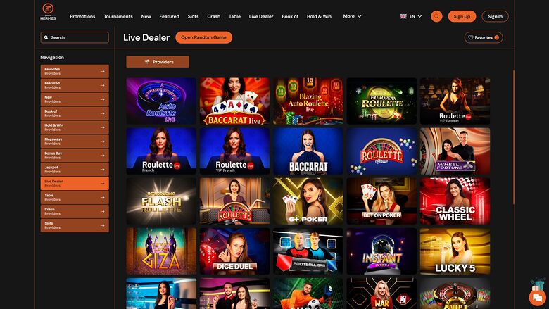 Casino Hermes — Live dealer lobby