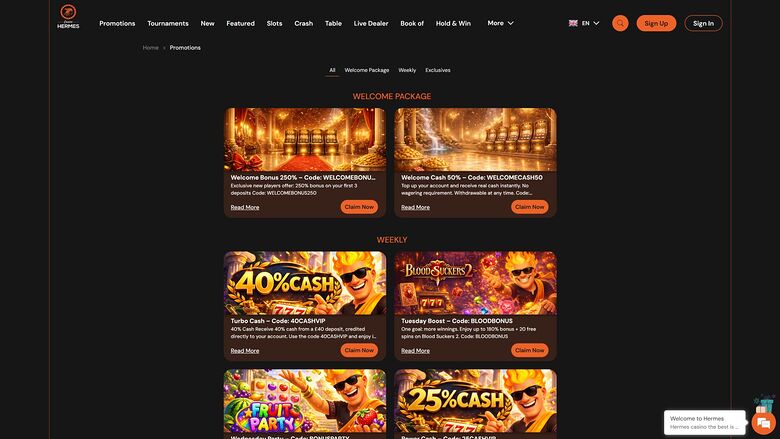Casino Hermes — Promotions page