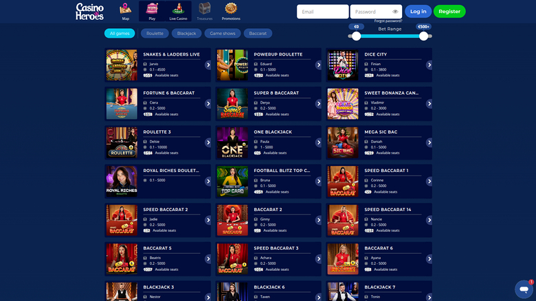 Casino Heroes — Live dealer lobby