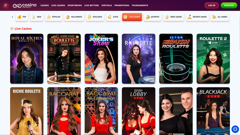 Casino Infinity — Live dealer lobby