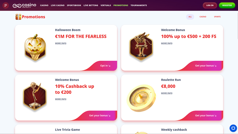 Casino Infinity — Promotions page