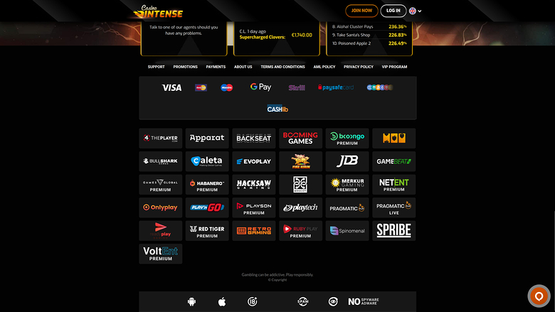 Casino Intense — Games by studio