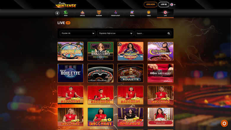 Casino Intense — Live dealer lobby
