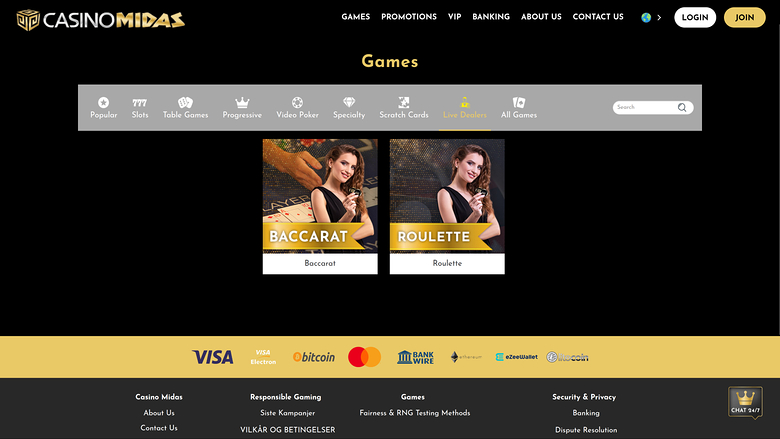 Casino Midas — Live dealer lobby