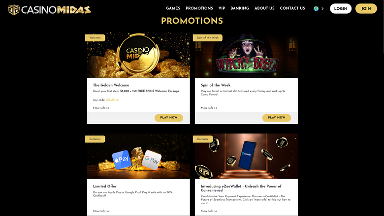 Casino Midas — Promotions page