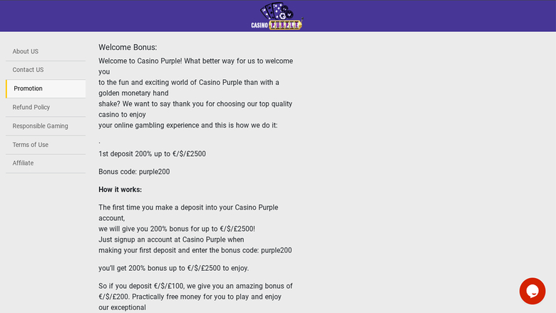 Casino Purple — Promotions page