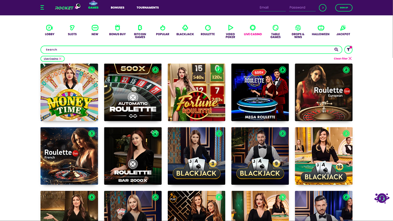 Casino Rocket — Live dealer lobby