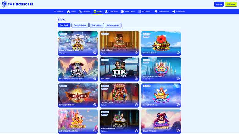 Casino Secret — Games lobby