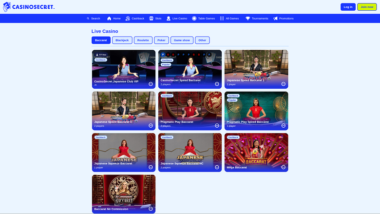 Casino Secret — Live dealer lobby