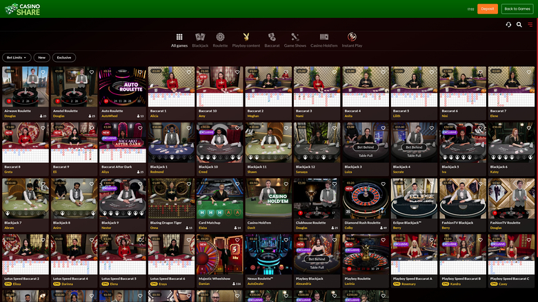 Casino Share — Live dealer lobby