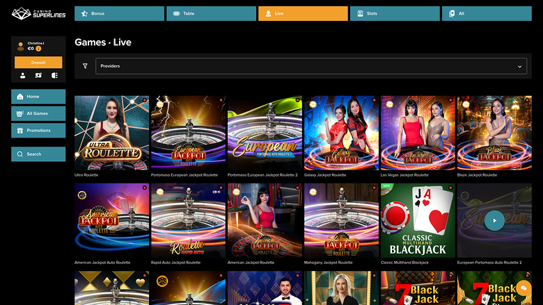 Casino Superlines — Live dealer lobby