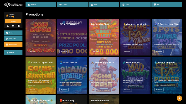 Casino Superlines — Promotions page