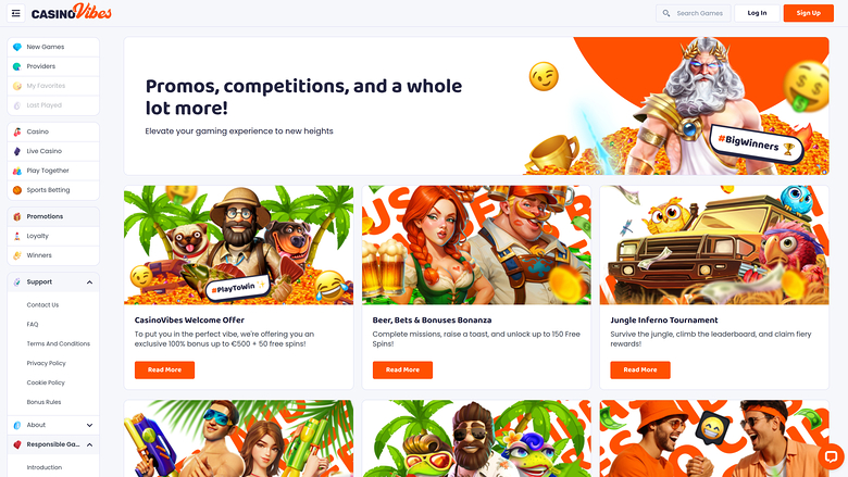Casino Vibes — Promotions page