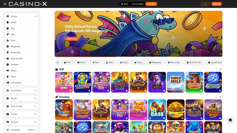 Casino X — Games lobby