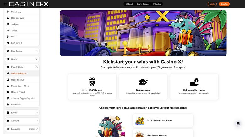 Casino X — Promotions page