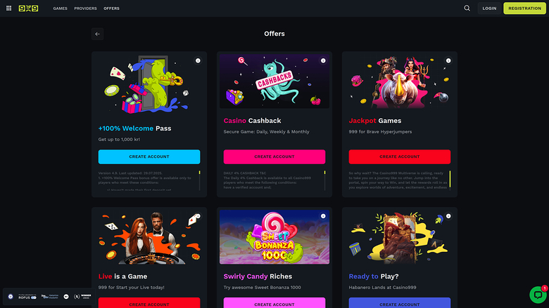 Casino999 — Promotions page