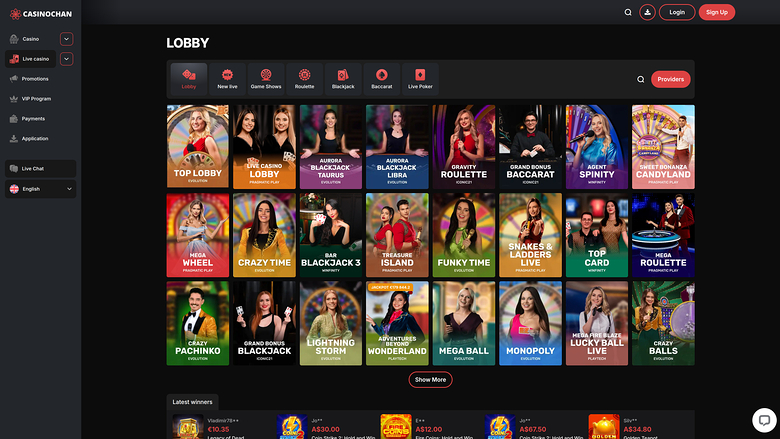 CasinoChan Casino — Live dealer lobby