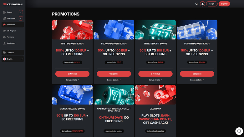 CasinoChan Casino — Promotions page