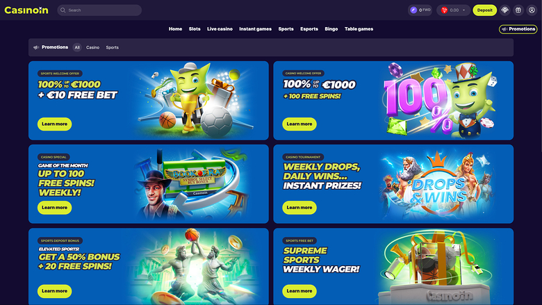 Casinoin — Promotions page