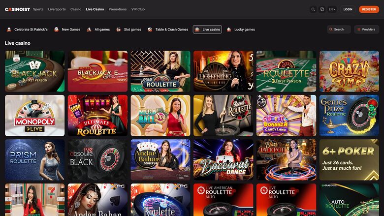 Casinoist Casino — Live dealer lobby