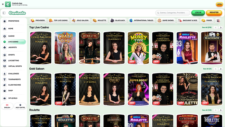 Casinolo Casino — Live dealer lobby