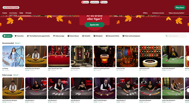 CasinoStugan — Live dealer lobby